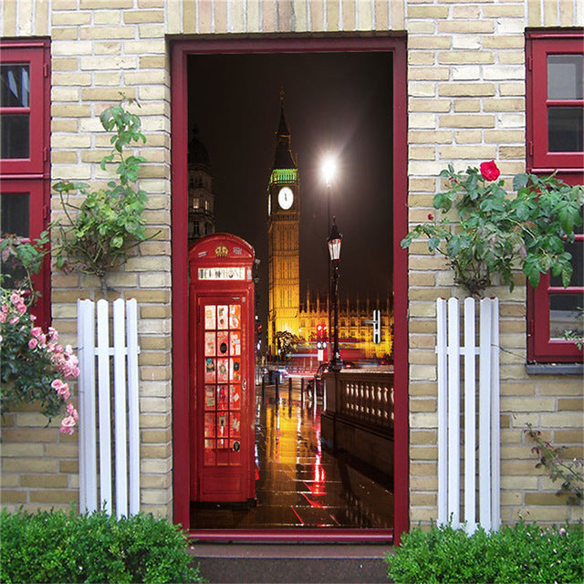 2PCS SET 3D Door Sticker PVC Self-adhesive Waterproof Removable Home Decor Wine Shelf Decals DIY Wall Art Mural stickers porte