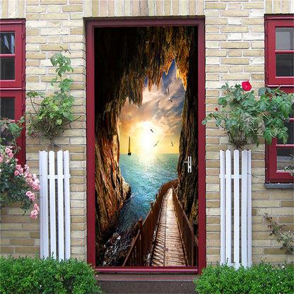 2PCS SET 3D Door Sticker PVC Self-adhesive Waterproof Removable Home Decor Wine Shelf Decals DIY Wall Art Mural stickers porte