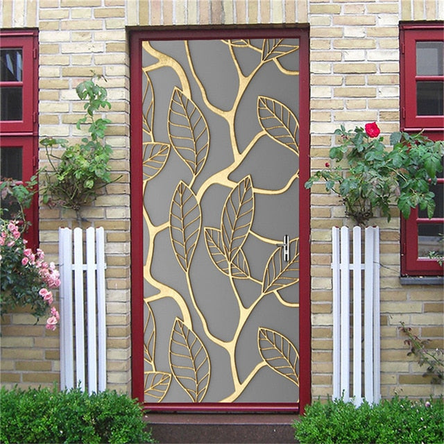 2PCS SET 3D Door Sticker PVC Self-adhesive Waterproof Removable Home Decor Wine Shelf Decals DIY Wall Art Mural stickers porte
