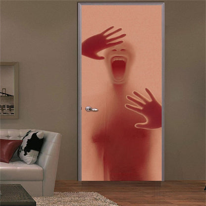 2PCS SET 3D Door Sticker PVC Self-adhesive Waterproof Removable Home Decor Wine Shelf Decals DIY Wall Art Mural stickers porte