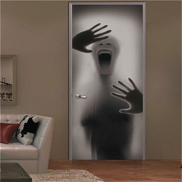 2PCS SET 3D Door Sticker PVC Self-adhesive Waterproof Removable Home Decor Wine Shelf Decals DIY Wall Art Mural stickers porte