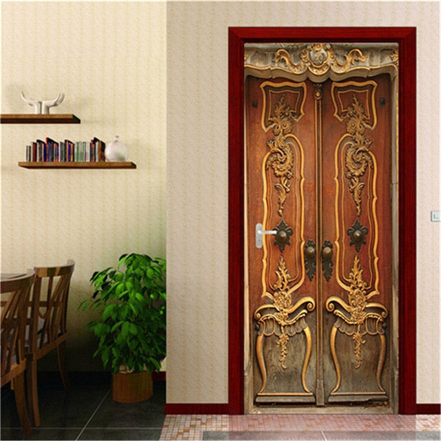 2PCS SET 3D Door Sticker PVC Self-adhesive Waterproof Removable Home Decor Wine Shelf Decals DIY Wall Art Mural stickers porte