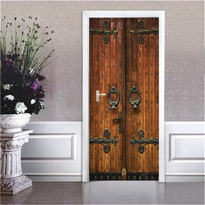 2PCS SET 3D Door Sticker PVC Self-adhesive Waterproof Removable Home Decor Wine Shelf Decals DIY Wall Art Mural stickers porte
