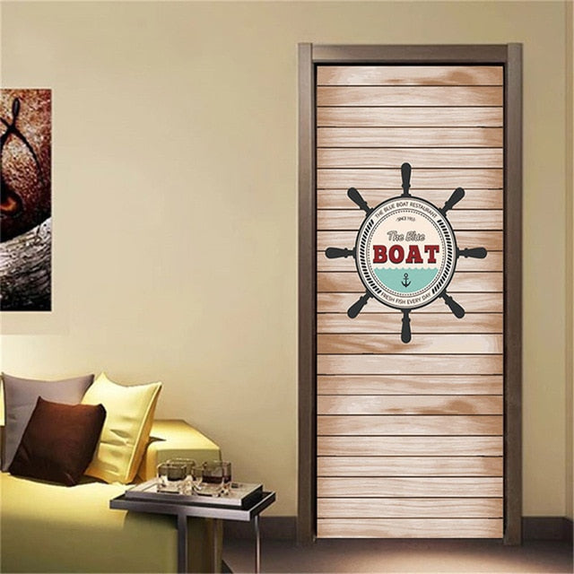 2PCS SET 3D Door Sticker PVC Self-adhesive Waterproof Removable Home Decor Wine Shelf Decals DIY Wall Art Mural stickers porte