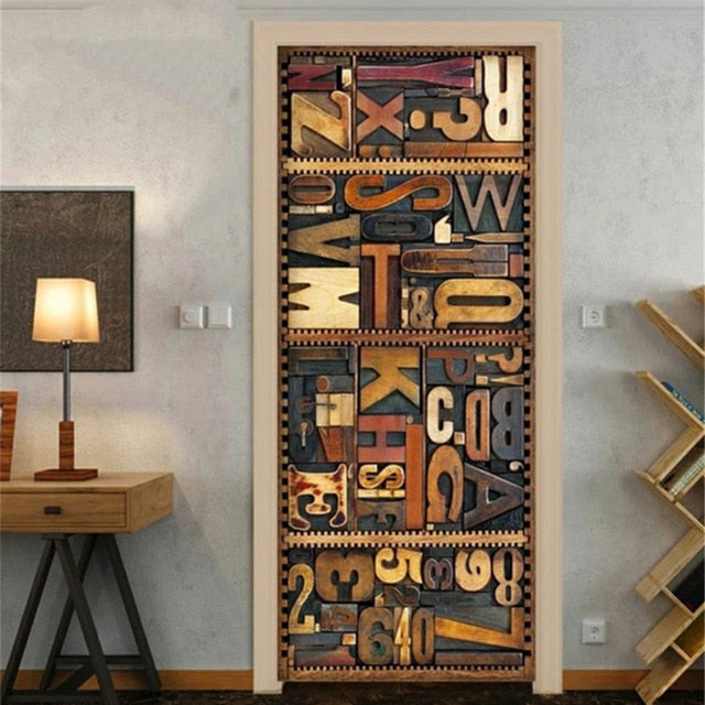 2PCS SET 3D Door Sticker PVC Self-adhesive Waterproof Removable Home Decor Wine Shelf Decals DIY Wall Art Mural stickers porte