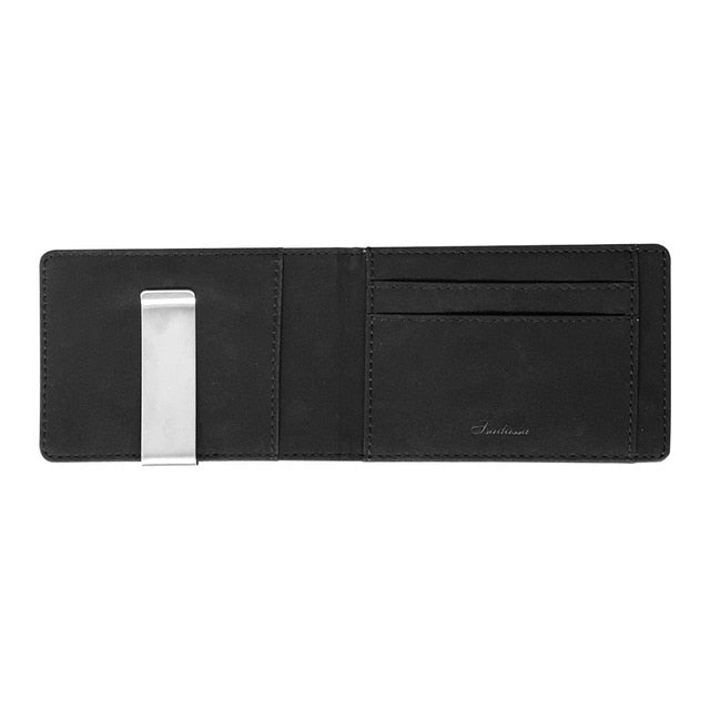 Men's Thin Bi-fold Money Clip Leather Wallet With A Metal Clamp Female ID Credit Card Purse Cash Holder