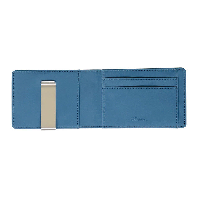 Men's Thin Bi-fold Money Clip Leather Wallet With A Metal Clamp Female ID Credit Card Purse Cash Holder