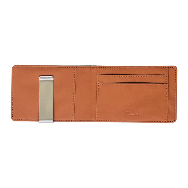 Men's Thin Bi-fold Money Clip Leather Wallet With A Metal Clamp Female ID Credit Card Purse Cash Holder