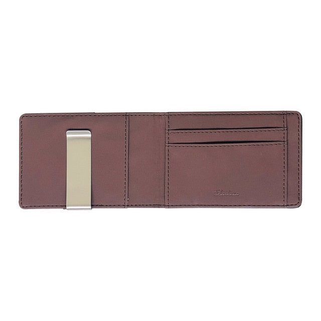 Men's Thin Bi-fold Money Clip Leather Wallet With A Metal Clamp Female ID Credit Card Purse Cash Holder