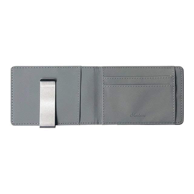 Men's Thin Bi-fold Money Clip Leather Wallet With A Metal Clamp Female ID Credit Card Purse Cash Holder
