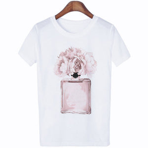 Women Clothes Summer Short Sleeve Fashion Perfume Flower Woman Female T-shirt Leisure Vogue Thin Section Printed Tshirt Top