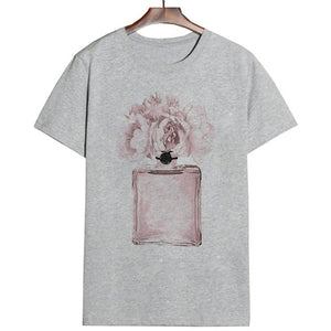 Women Clothes Summer Short Sleeve Fashion Perfume Flower Woman Female T-shirt Leisure Vogue Thin Section Printed Tshirt Top