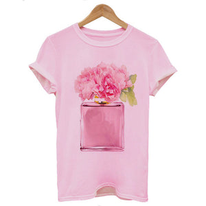 Women Clothes Summer Short Sleeve Fashion Perfume Flower Woman Female T-shirt Leisure Vogue Thin Section Printed Tshirt Top