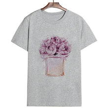 Load image into Gallery viewer, Women Clothes Summer Short Sleeve Fashion Perfume Flower Woman Female T-shirt Leisure Vogue Thin Section Printed Tshirt Top
