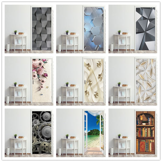 DIY 3D Decorative Wall Papers For The Door Stickers Waterproof Vinyl Design Self Stick View Door Posters