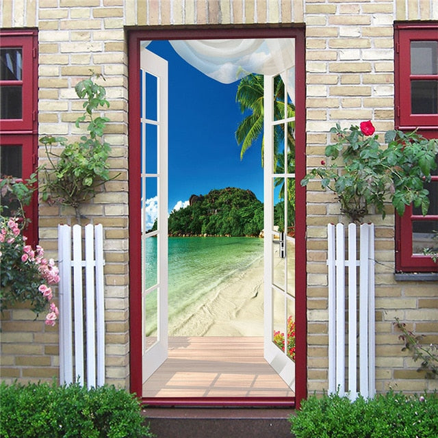 DIY 3D Decorative Wall Papers For The Door Stickers Waterproof Vinyl Design Self Stick View Door Posters
