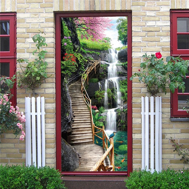 DIY 3D Decorative Wall Papers For The Door Stickers Waterproof Vinyl Design Self Stick View Door Posters