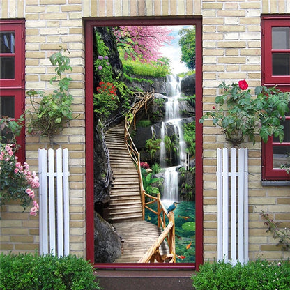 DIY 3D Decorative Wall Papers For The Door Stickers Waterproof Vinyl Design Self Stick View Door Posters