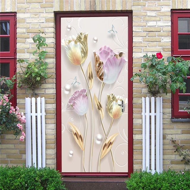 DIY 3D Decorative Wall Papers For The Door Stickers Waterproof Vinyl Design Self Stick View Door Posters