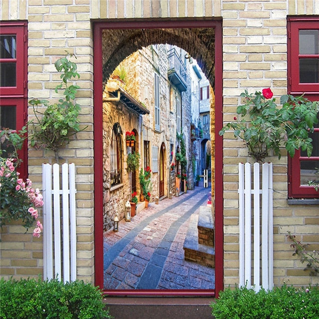DIY 3D Decorative Wall Papers For The Door Stickers Waterproof Vinyl Design Self Stick View Door Posters