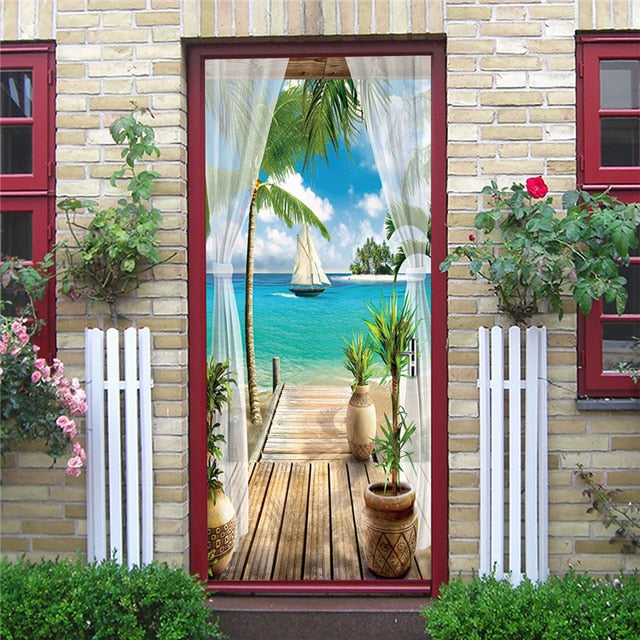 DIY 3D Decorative Wall Papers For The Door Stickers Waterproof Vinyl Design Self Stick View Door Posters