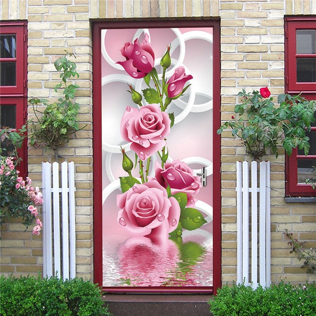 DIY 3D Decorative Wall Papers For The Door Stickers Waterproof Vinyl Design Self Stick View Door Posters