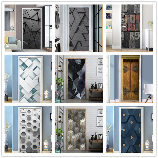 95x215cm Space Geometry Door Sticker Self Adhesive Waterproof Removable Wallpaper Vinyl Wall Decal Posters Home Decor deurposter