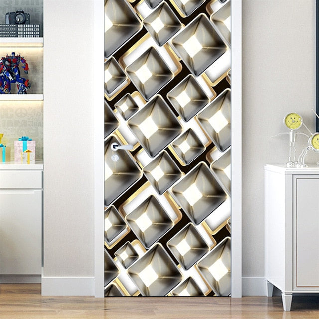 95x215cm Space Geometry Door Sticker Self Adhesive Waterproof Removable Wallpaper Vinyl Wall Decal Posters Home Decor deurposter