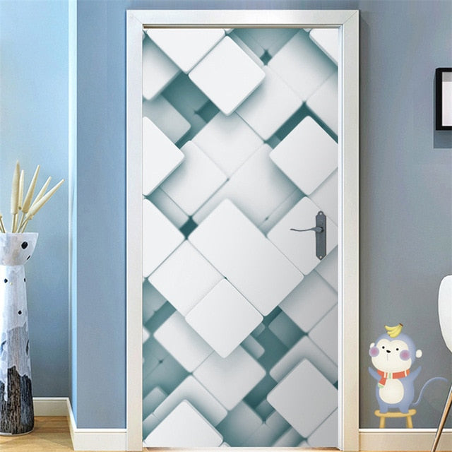 95x215cm Space Geometry Door Sticker Self Adhesive Waterproof Removable Wallpaper Vinyl Wall Decal Posters Home Decor deurposter