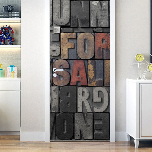95x215cm Space Geometry Door Sticker Self Adhesive Waterproof Removable Wallpaper Vinyl Wall Decal Posters Home Decor deurposter