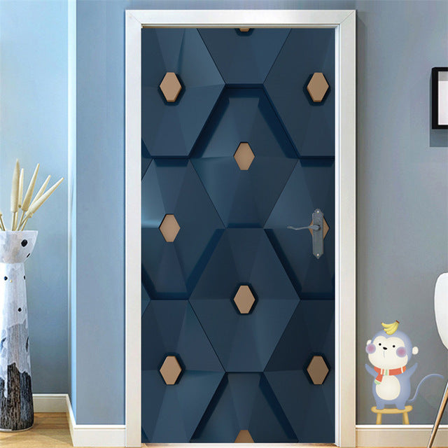 95x215cm Space Geometry Door Sticker Self Adhesive Waterproof Removable Wallpaper Vinyl Wall Decal Posters Home Decor deurposter