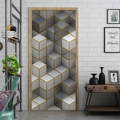 95x215cm Space Geometry Door Sticker Self Adhesive Waterproof Removable Wallpaper Vinyl Wall Decal Posters Home Decor deurposter