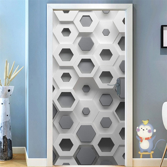 95x215cm Space Geometry Door Sticker Self Adhesive Waterproof Removable Wallpaper Vinyl Wall Decal Posters Home Decor deurposter