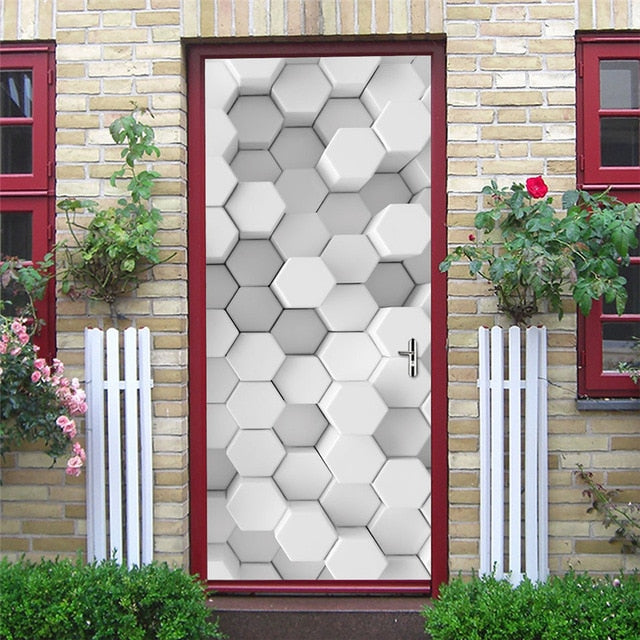 95x215cm Space Geometry Door Sticker Self Adhesive Waterproof Removable Wallpaper Vinyl Wall Decal Posters Home Decor deurposter