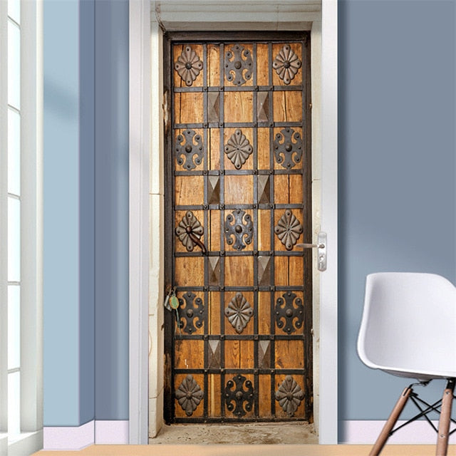95x215cm Space Geometry Door Sticker Self Adhesive Waterproof Removable Wallpaper Vinyl Wall Decal Posters Home Decor deurposter