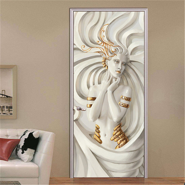 95x215cm Space Geometry Door Sticker Self Adhesive Waterproof Removable Wallpaper Vinyl Wall Decal Posters Home Decor deurposter