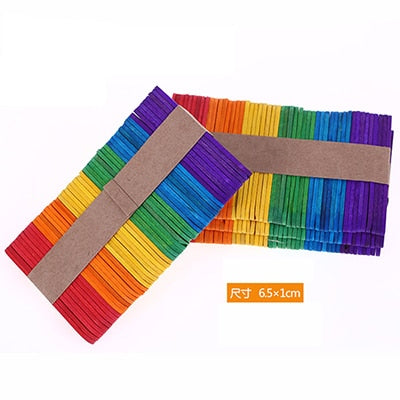 50Pcs DIY Crafts Wooden Stick Popsicle Colorful Ice Cream Sticks Hand Craft Art Creative Educational Toys For Children Kids Fun Time
