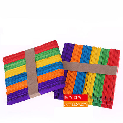 50Pcs DIY Crafts Wooden Stick Popsicle Colorful Ice Cream Sticks Hand Craft Art Creative Educational Toys For Children Kids Fun Time