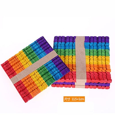 50Pcs DIY Crafts Wooden Stick Popsicle Colorful Ice Cream Sticks Hand Craft Art Creative Educational Toys For Children Kids Fun Time