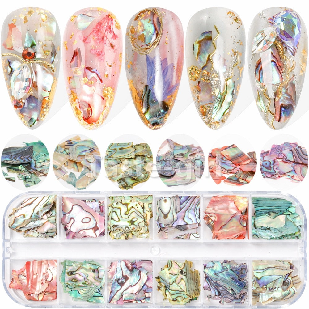 1-Box Nail Bling Abalone Shell Fragments Texture Natural Sea Shell DIY 3D Nail Art Charm Decoration Slice Beauty Salon Style Nail Care