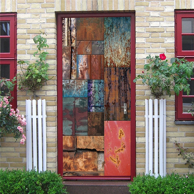 Retro Metal Gear Wallpapers For Living Room Wooden Door Art Door Decoration Sticker Self Stick Renew Home Improvement 3D Murals