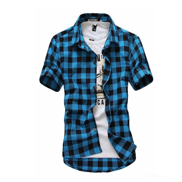 Men Summer Fashion Plaid Shirt Mens Checkered Shirts Short Sleeve Shirt Men Wear