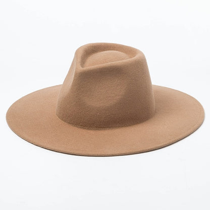 Classical Wide Brim Porkpie Fedora Hat Camel Black 100% Wool Hats Men Women Crushable Winter Hat Derby Wedding Church Jazz Hats