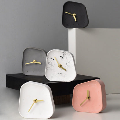 Nordic Home Decoration Accessories Geometry Shaped Cement Table Clock Desktop Decoration Mute Concrete Small Desk Clock