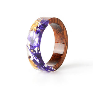 Unisex Handmade Wood Resin Ring Dried Flowers Plants Inside Jewelry Resin Ring Transparent Anniversary Every Day Ring