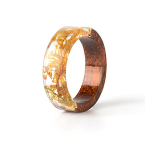 Unisex Handmade Wood Resin Ring Dried Flowers Plants Inside Jewelry Resin Ring Transparent Anniversary Every Day Ring