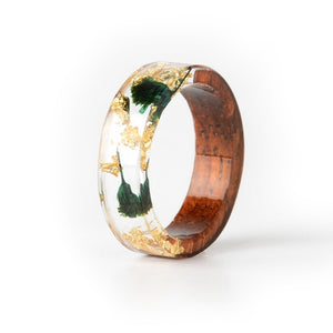 Unisex Handmade Wood Resin Ring Dried Flowers Plants Inside Jewelry Resin Ring Transparent Anniversary Every Day Ring