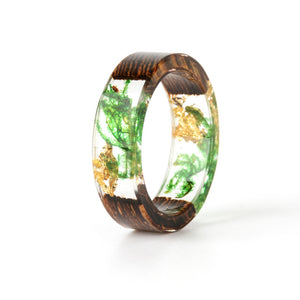 Unisex Handmade Wood Resin Ring Dried Flowers Plants Inside Jewelry Resin Ring Transparent Anniversary Every Day Ring