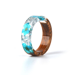 Unisex Handmade Wood Resin Ring Dried Flowers Plants Inside Jewelry Resin Ring Transparent Anniversary Every Day Ring