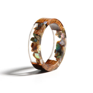 Unisex Handmade Wood Resin Ring Dried Flowers Plants Inside Jewelry Resin Ring Transparent Anniversary Every Day Ring